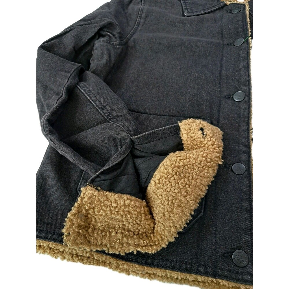 Woolrich Womens Luxe Denim Trucker Jacket Faux Shearling Lined Black Wash Size M - Picture 14 of 16